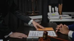 A lawyer reviewing legal documents related to a family law case
